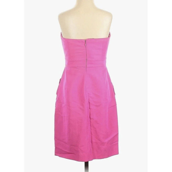 J. Crew Bright Pink Silk Cocktail Mini Dress Women's Sz 8 Barbie Pockets Ruffles - Picture 2 of 16